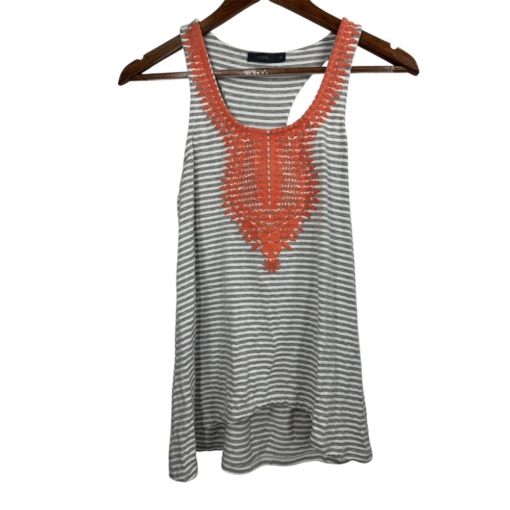 THML Striped Tank Top Embroidered Racerback Sleeveless Casual XS